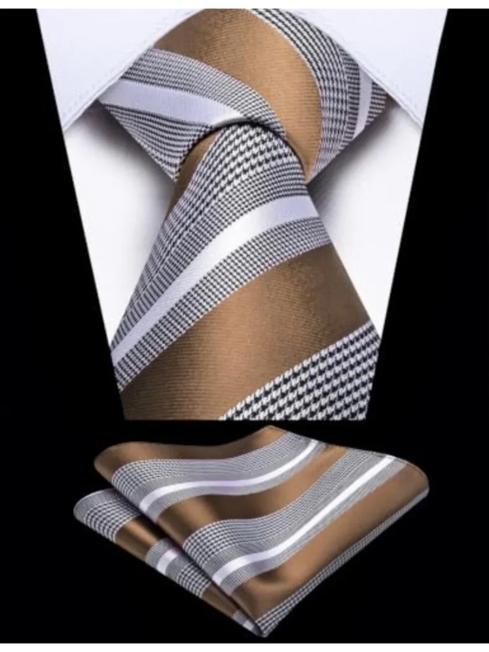 Silk Blend Striped Tie and Pocket Square Set for Men, Wedding Gift, Formal